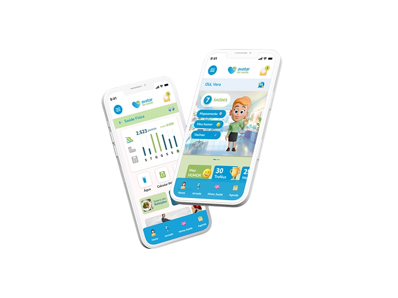 Avatar da Saúde app screens on two smartphones